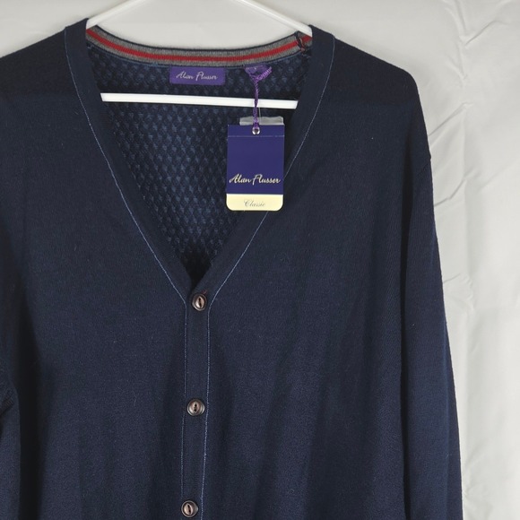 Alan Flusser Other - Alan Flusser Classic Mens Navy Blue Merino Wool Blend Cardigan Sweater Large NWT
